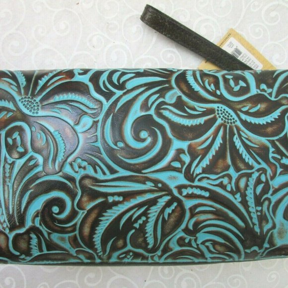 PATRICIA NASH VALERIE TOOLED LEATHER CLUTCH WRISTLET $79 - Picture 1 of 10
